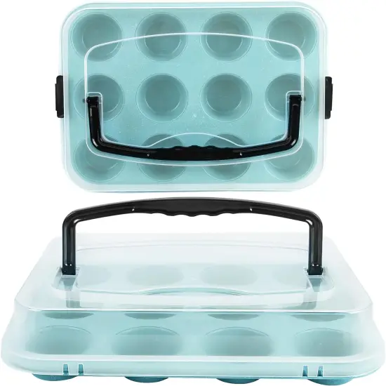 Blue 12-Cup Muffin Pan with Lid, 2-Pack Metal Cupcake Pan with Handle, Portable Blue Muffin Pans Nonstick 12 with Cover Ideal for Easy Carrying, Holiday, Party and Travel {1}