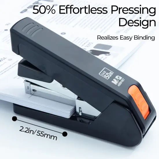 Stapler for Desk, 50 Sheet Effortless Stapler, Desktop Stapler with 1000 Staples and Remover, One Finger Touch Stapling, Heavy Duty Office Home Stapler, Portable Handheld Stapler Black {2}