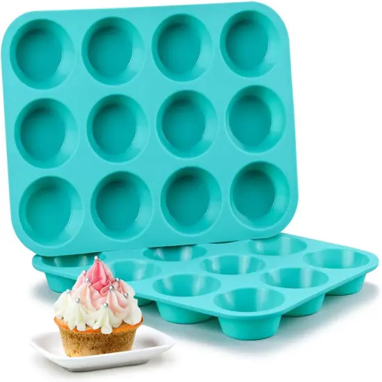 Silicone Muffin Pan Set, Cupcake Pans 12 Cups Silicone Baking Molds, Food Grade, Pinch Test Approved, Pack of 2 {1}