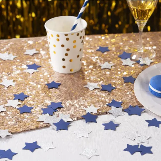 Blue and Silver Star Confetti Table Decoration for Birthday Graduation Winter Retirement Bachelor Theme Party,1.2 inch in Diameter,200 Counts {2}
