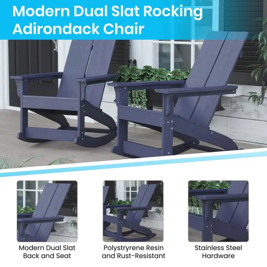 Merrick Lane Set of 2 Wellington UV Treated All-Weather Polyresin Adirondack Rocking Chair for Patio, Sunroom, Deck and More Gray {10}