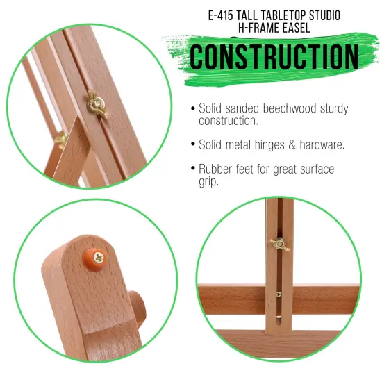 Medium Wooden H-Frame Studio Tabletop Easel - Adjustable Stand, Holds Up To 27" Canvas, Portable Table Top Easel for Painting {5}