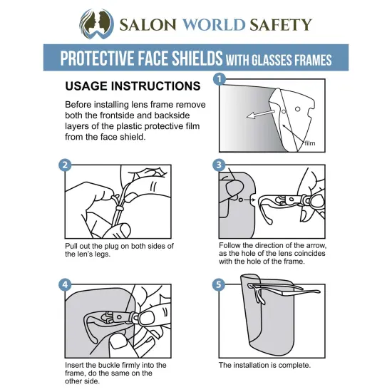 Safety Face Shields with Glasses Frames (Pack of 25) - Ultra Clear Protective Full Face Shields to Protect Eyes, Nose, Mouth - Anti-Fog PET Plastic {6}