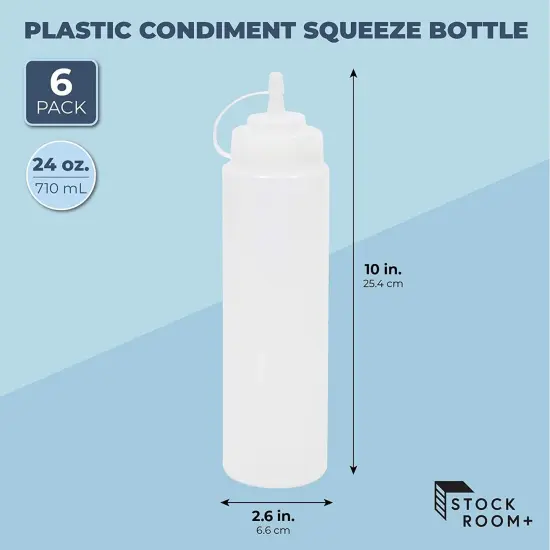 6 Pack 24 oz Plastic Condiment Squeeze Bottles with Caps, Empty Squirt Bottles for Ketchup, Mustard, Sauces Clear {2}