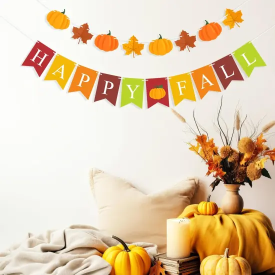 2 Pcs Happy Fall Banner and Pumpkin Maple Leaf {3}
