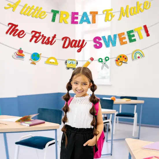 Glitter A Little Treat to Make The First Day Sweet Banner Back to School Banner Decorations First Day of School Classroom Garland Back to School Party Decorations Supplies {4}