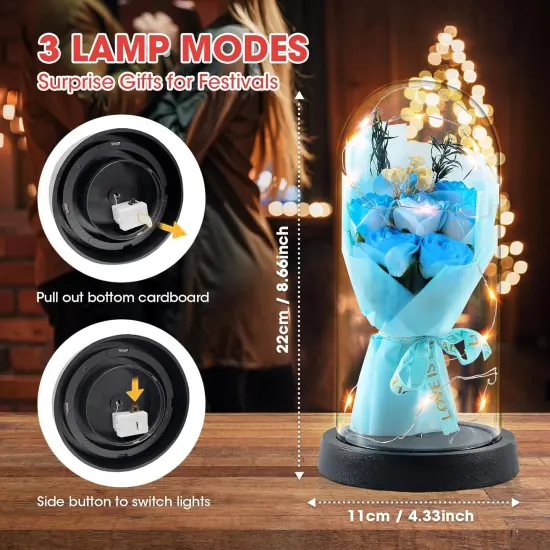 Light Up Blue Rose in A Glass Dome {2}