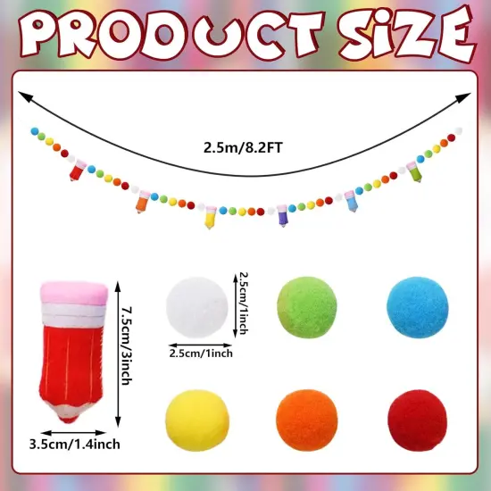 8.2Ft Back to School Felt Banner 3D Rainbow Pencil Garland {2}
