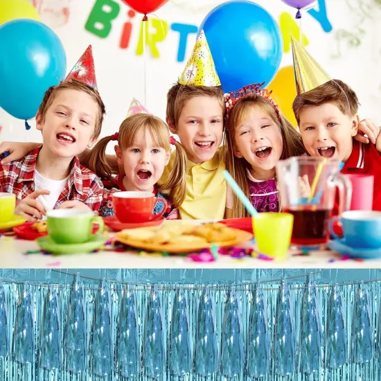 4P Light Blue Foil Fringe Metallic Streamers Banner Tassel Garland {3}