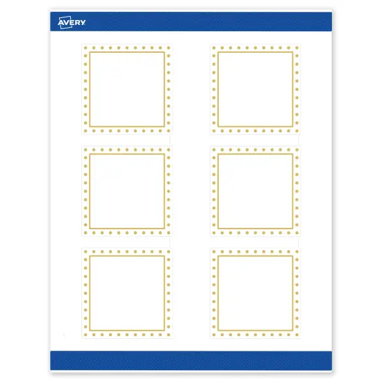 Avery Printable Square Labels, Gold Border with Gold Dots, 3" x 3", Matte White Square Labels, Permanent, Laser/Inkjet, 60ct, Great for Product Labels {1}