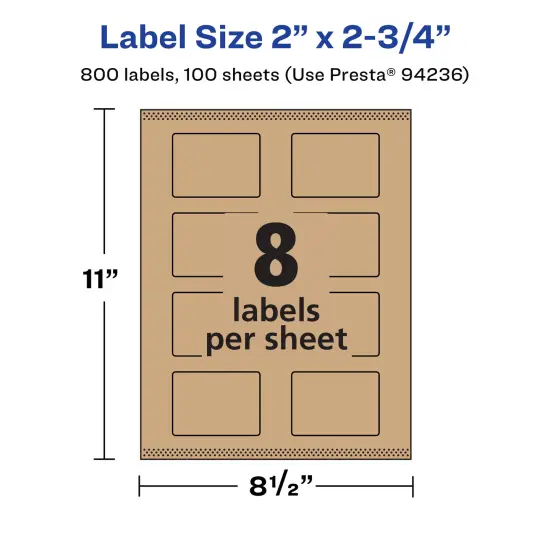 Avery Kraft Brown Rectangle Labels with Sure Feed, 2" x 2.75" {5}