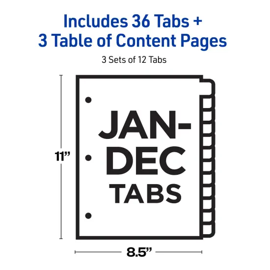 Avery Jan-Dec Dividers for 3 Ring Binders, 12 Tabs per Set, Customizable Table of Contents, Multicolor Tabs (3 Sets of 44128) {4}
