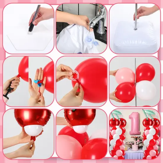 2 Set Cherry Balloon Column Stand Kit with Adjustable Balloon Arch (Cherry, Red) {4}