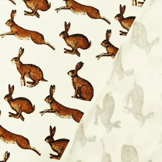Brown-White Rayon Modal Rabbit Printed Stretch Spandex Jersey Knit Fabric By the Yard {2}