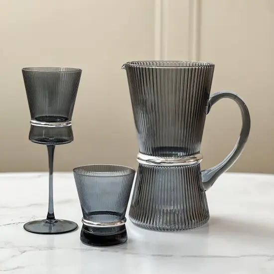 Ribbed Glass Pitcher with Band By Kinor Decor Clear {6}