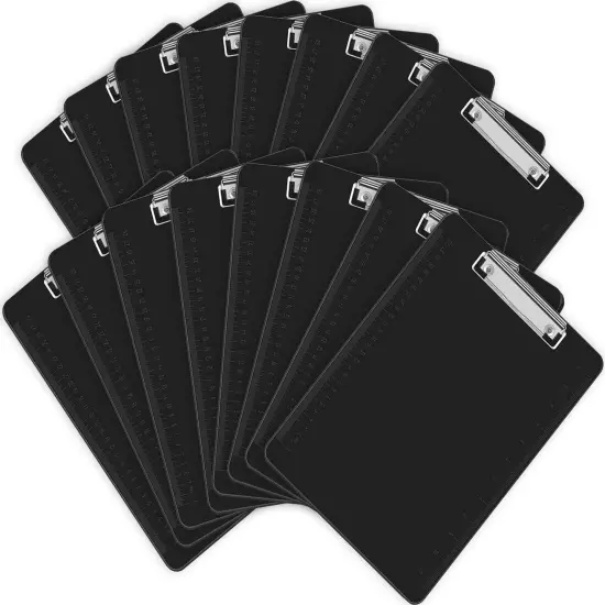 Clipboards, 15 Pack Plastic Office Clipboards, Black Color Plastic Clipboards, Low Profile Clip Standard A4 Letter Size, Size 12.5 x 9 Inch {1}