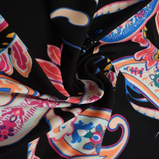 1 Yard Korean ITY Paisley Print Knit Fabric, 58/60&Prime; Wide Polyester Spandex Blend BLACK {3}
