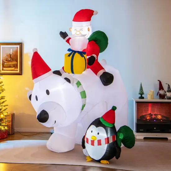 7 Feet Multicolor Inflatable Santa Claus Riding Bear with Penguin Gift Bags and Gift Box {3}