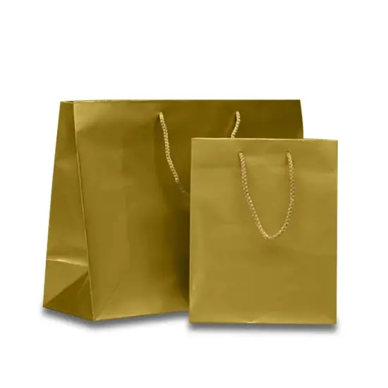 Compact and Durable Glossy Paper Euro Totes 8'' x 4'' x 10'' Non-Metallic Gold {1}