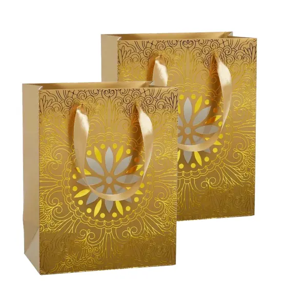 10 1/4'' x 4 3/4'' x 12 5/8'' Medallion Euro Totes for Stylish Gift Bags Gold {5}