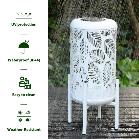 Set of 2 14.25"H Metal Cutout Leaves Pattern Solar Powered LED Outdoor Lantern with Stand 2pcs White {5}