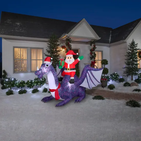 8' Gemmy Airblown Inflatable Christmas Santa Claus Riding Dragon Yard Decoration 880127 {2}