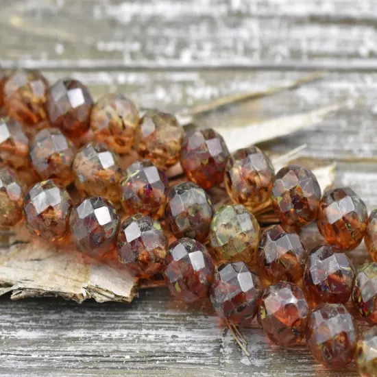 *12* 12mm Amber Sunset Travertine Fire Polished Round Beads {6}