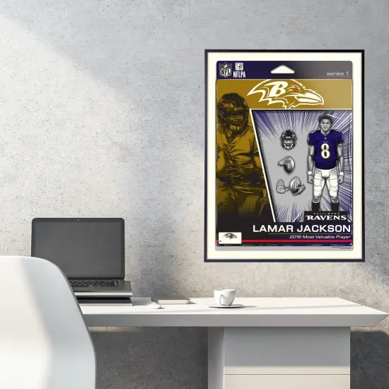 Phenom Gallery Baltimore Ravens Lamar Jackson Action Figure 18" x 24" Deluxe Framed Serigraph {3}
