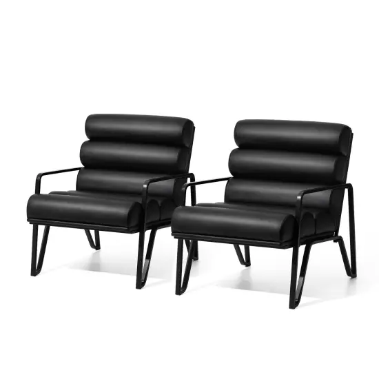 26.75"W Modern Comfy PU Leather Accent Chair with Metal Frame Set of 2-Black {5}