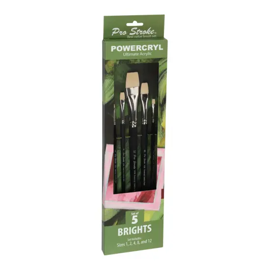 Creative Mark Pro-Stroke Powercryl Acrylic Paint Brushes - Brights Value Set of 5, Synthetic Paint Brushes for Artists, Seamless Nickel-Plated Ferrules, Matte Black Wooden Handle, Soft-Touch Grip {6}