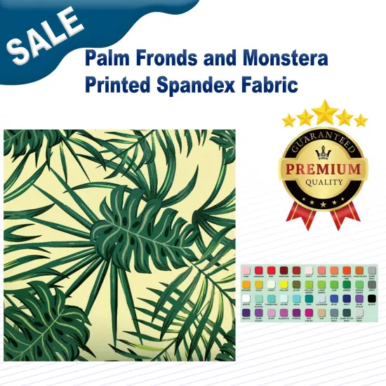 Palm Fronds and Monstera Printed Spandex Fabric {1}