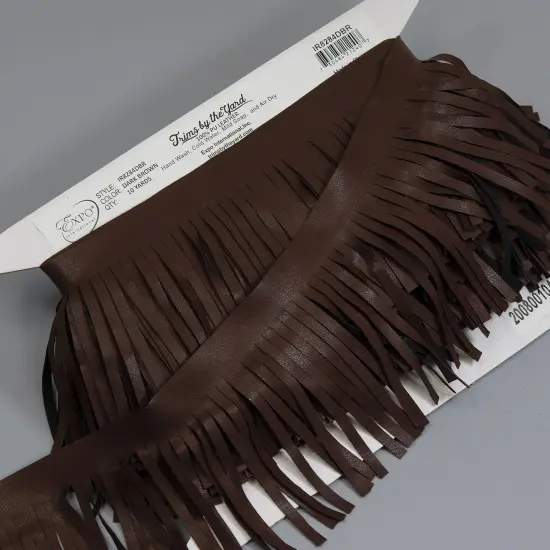 5 Yards of 4" Matte Finish Vegan Leather Fringe Trim | 5 yard cut Dark Brown {4}
