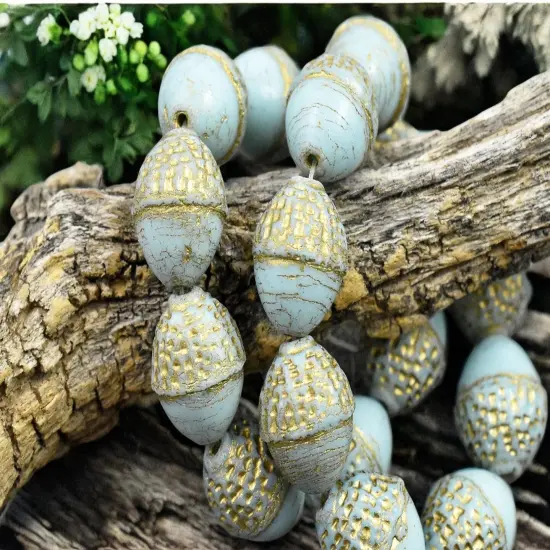 *8* 10x12mm Gold Washed Robins Egg Acorn Oval Beads {2}