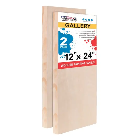 Unfinished Cradled Wood Panels for Painting, 2 Pack of 12x24 inch - Gallery Birch Wooden Canvas Boards 1-1/2" Deep - Mixed-Media Craft, Acrylic, Oil, Encaustic, Paint Pouring {1}