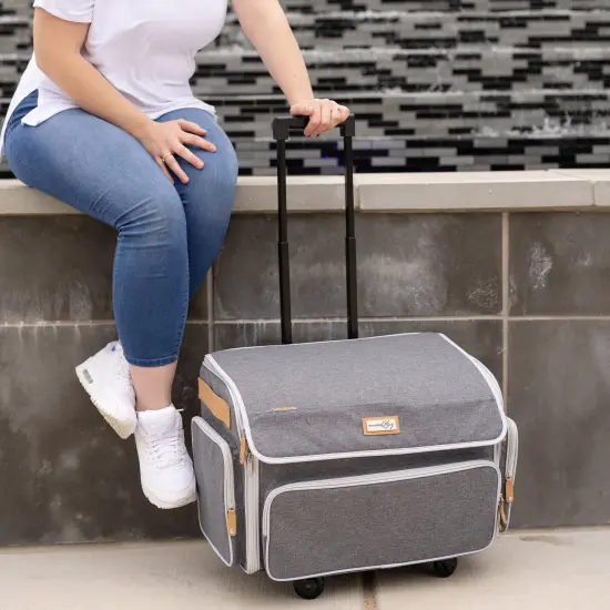 XL 4 Wheel Collapsible Deluxe Rolling Sewing Machine Storage Case, Heather Grey {6}