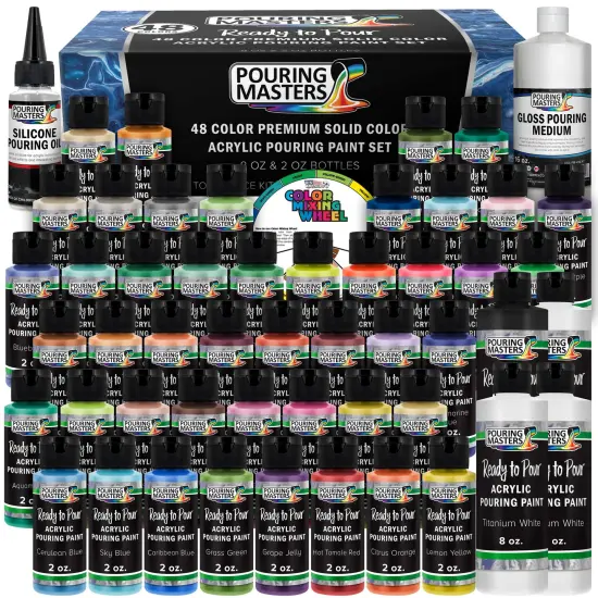 48-Color Ready-to-Pour Acrylic Pouring Paint Set: Premium Pre-Mixed, Silicone Oil & Gloss Medium, 2oz & 8oz Bottles, for Canvas, Wood & Crafts {1}