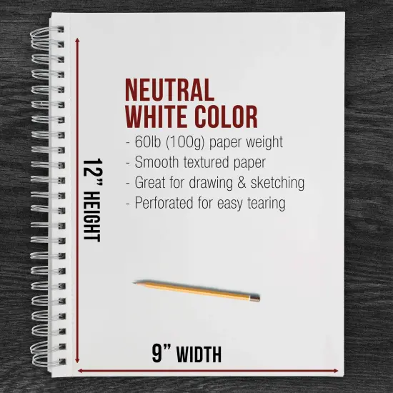 9"x12" Sketch Book Pad, 2 Pack (100 Sheets Each), 60lb (100gsm) Spiral Bound - Sketching, Drawing Pad, Acid-Free Paper - Sketch Pads For Adults, Students: Colored Pencils, Charcoal {3}