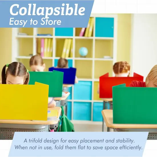 4E's Novelty Plastic Desk Dividers for Students - Pack of 20 - Bulk Colored Desk Privacy Panel - Plastic Classroom Dividers, Testing Dividers for Classrooms, Easy-to-Clean Durable, with Labels {4}