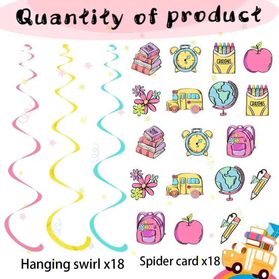 Happy First Day of School Banner, 59pcs Welcome Back to School Party Decorations for Classroom Hanging Swril 1st Day of School Classroom Party Supplies {3}