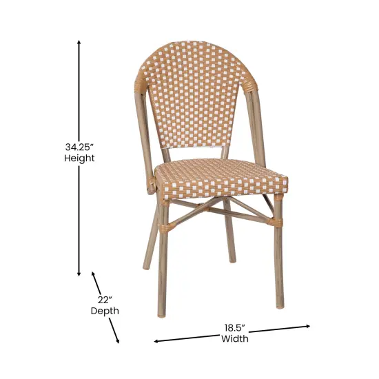 Merrick Lane Celia Indoor/Outdoor Stacking Bistro Chair with Aluminum Frame Nat&White/LightNat {5}