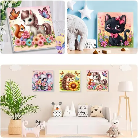 8X8inch - 4 Pack Animals Paint by Numbers Kit for Kids with Frame {4}