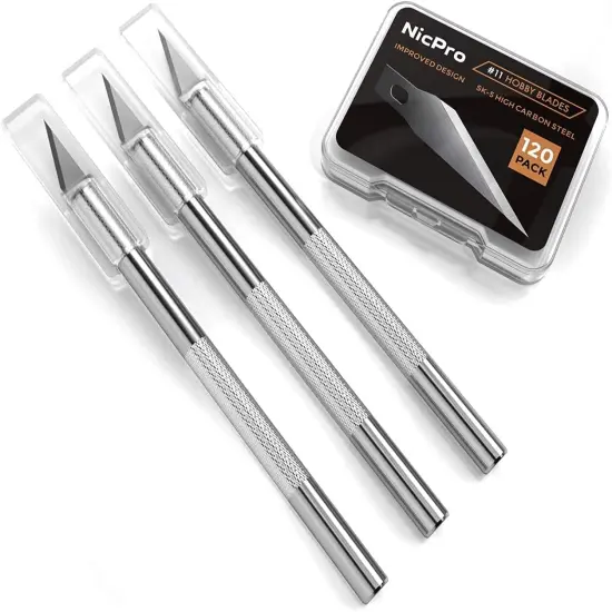 123 PCS Hobby Knife Set - 3 PCS Carving Craft Knife with 120 PCS SK-5 Utility #11 Art Blades Refill {2}