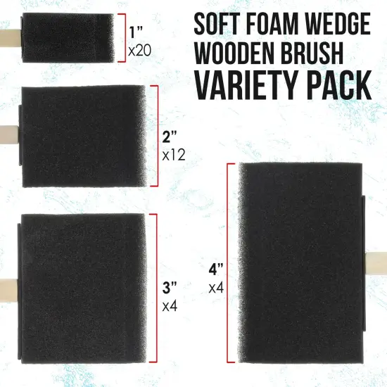 Variety Pack Foam Sponge Wood Handle Paint Brush Set (Value Pack of 40 Brushes) - Lightweight, Durable - For Acrylics, Stains, Varnishes, Crafts, Art {2}