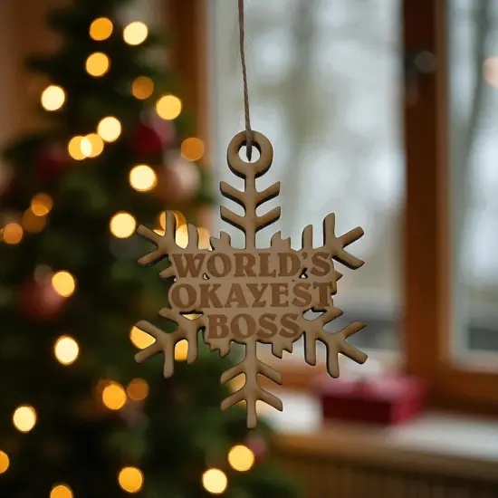 Ornament - World's Okayest Boss - Raw Wood 3x3n {5}
