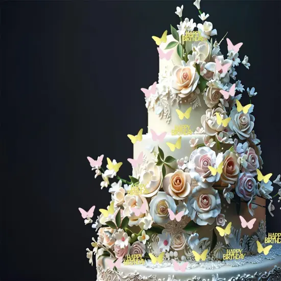 100pcs Butterfly Table Confetti Decor Glitter Butterfly Decoration for Birthday Wedding Theme Thanks Giving Party Valentine's Mother's Day Scatter Bless Confetti (Gold & Pink & HAPPA BIRTHDAY) {5}