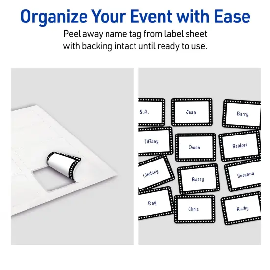 Avery® Printable Rectangle Adhesive Name Tags, Black & White Polka Dots Design, 2-1/3" x 3-3/8", Matte White Removable Name Tags, Laser/Inkjet, 80 Total, Great for Name Badges {6}