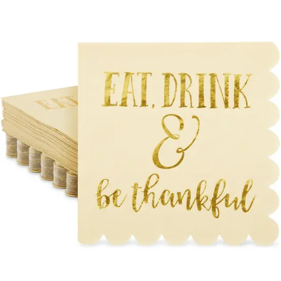 50 Pack Thanksgiving Cocktail Napkins Party Supplies Table Decorations, Eat Drink and Be Thankful (5 x 5 In) {1}