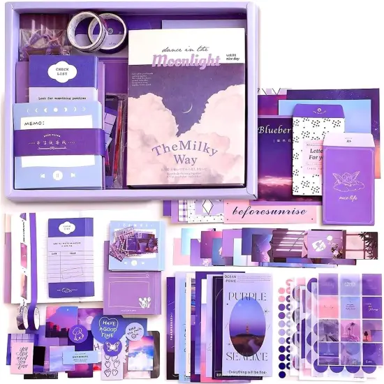 348 PCS Aesthetic Scrapbook Kit with A6 Grid Notebook (Moonlight) {1}
