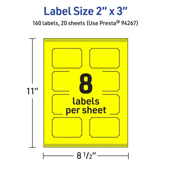 Avery Neon Yellow Paper Labels, 2" x 3" Rectangle Scalloped {5}