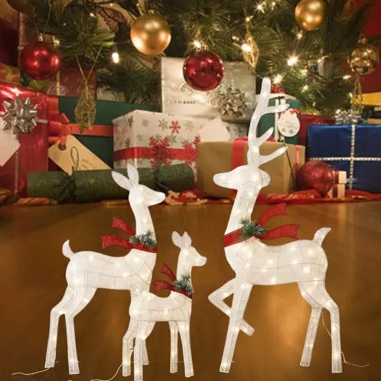 Magnificent Lighted Deer Family Set with White Thread for Holiday Decor 60"+48"+32" {2}